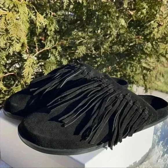 Free People Black Suede Fringed Mules - Picture 3 of 6